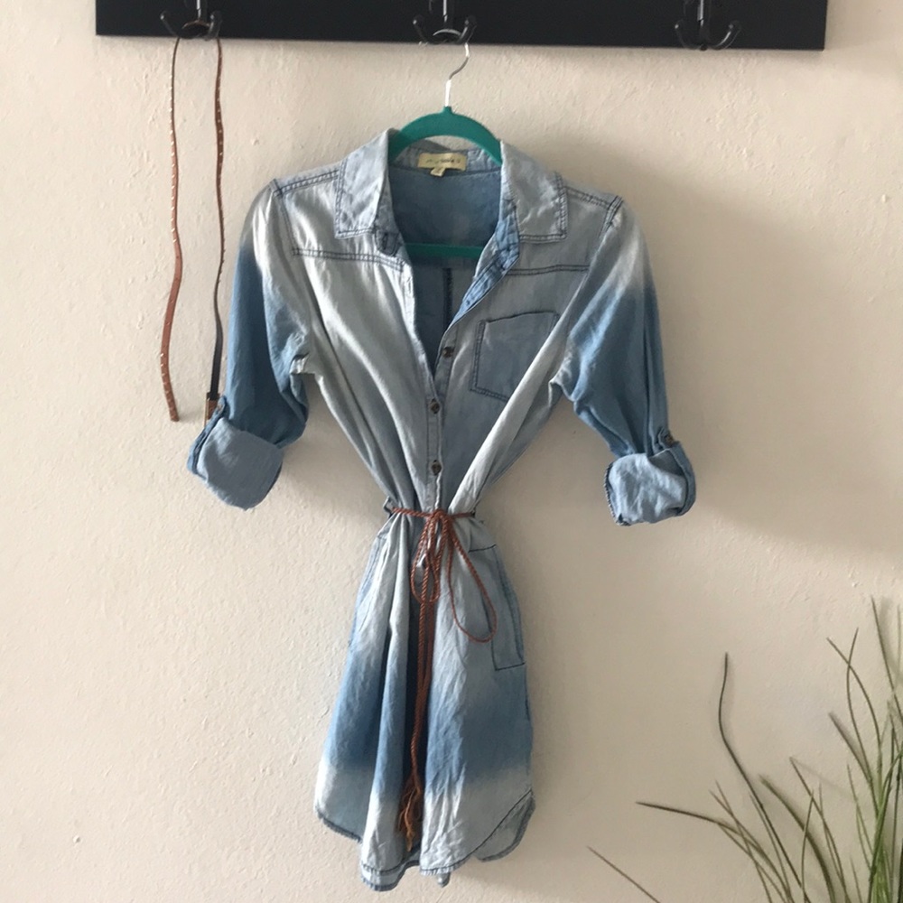 Denim Long Sleeve Dress with 2 Free Gifts!